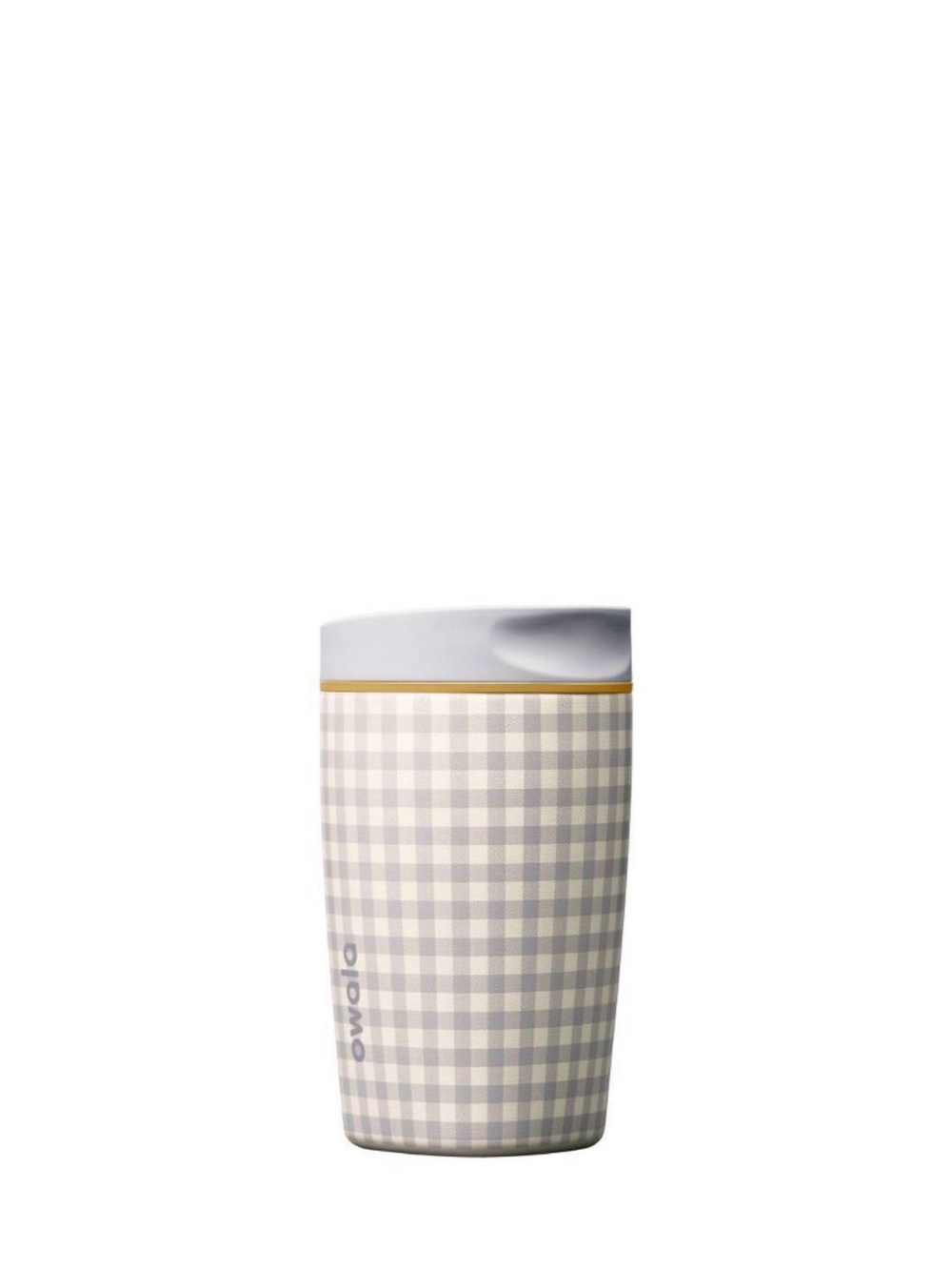 Owala Gray Gingham Travel Tumbler with Gold Trim